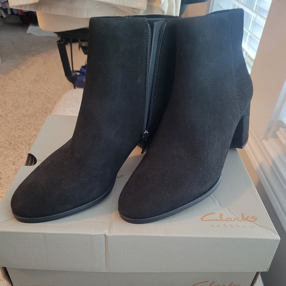 Clarks Women's Black Suede Ankle Boots
